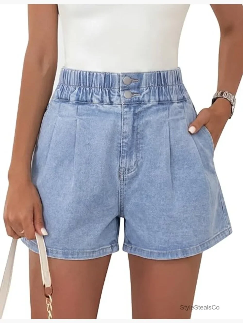 Womens High Waisted Baggy Wide Leg Denim Shorts with Pockets Trendy